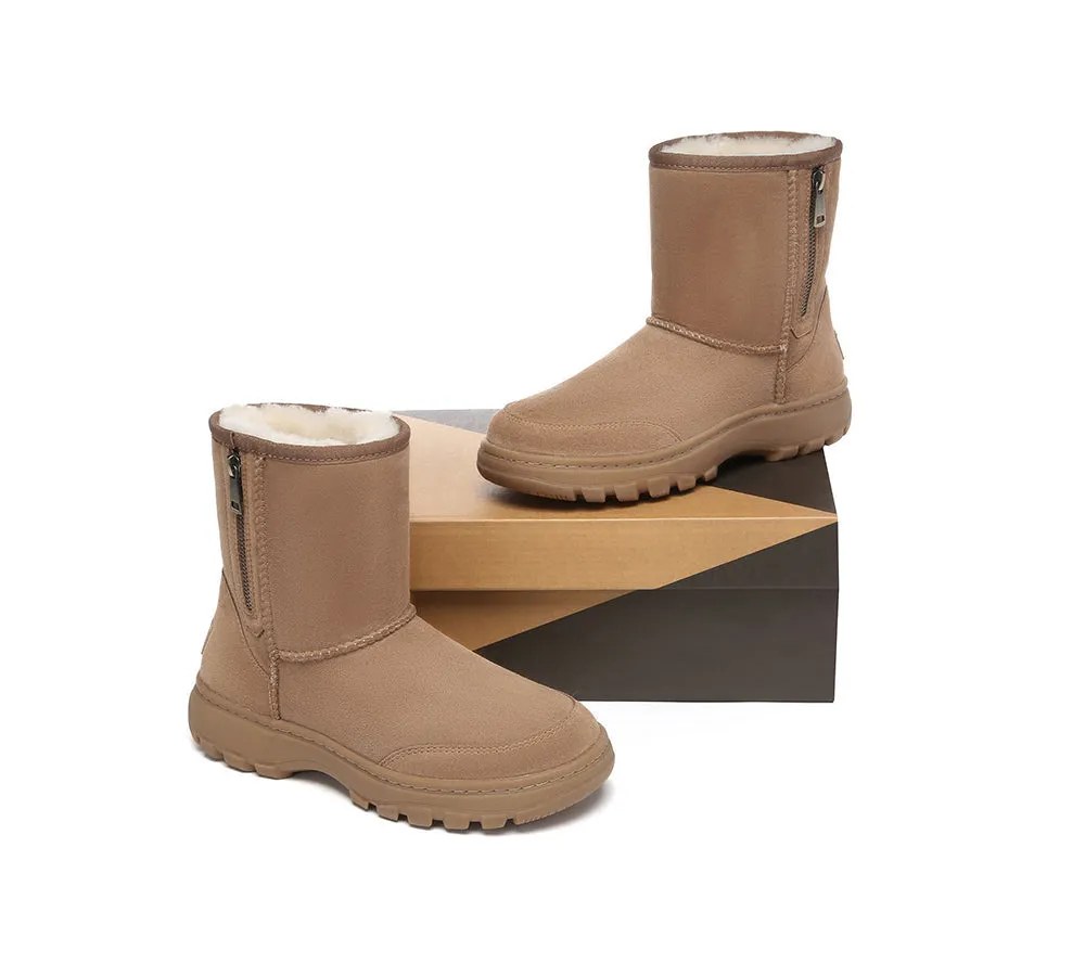 Women Men Sheepskin Wool Zipper Short Outdoor Boots