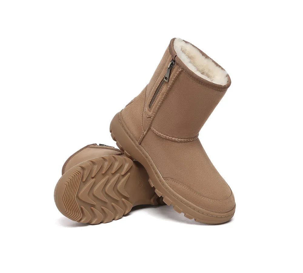 Women Men Sheepskin Wool Zipper Short Outdoor Boots