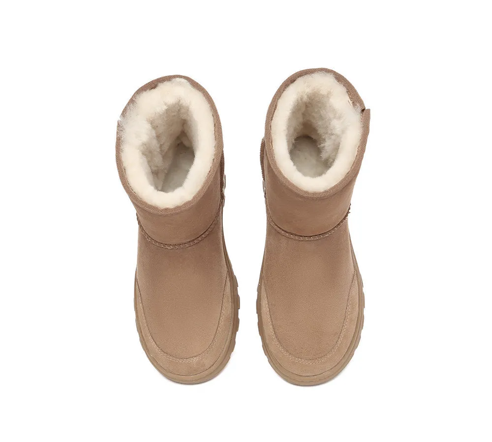 Women Men Sheepskin Wool Zipper Short Outdoor Boots
