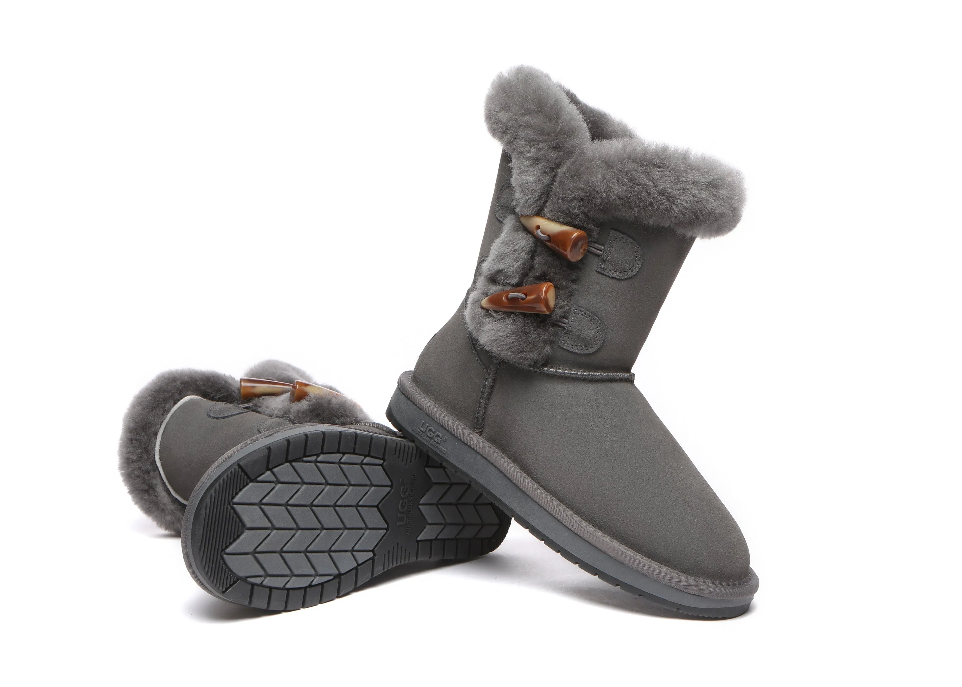 Women Short Boots Talia Twin Face Sheepskin Double Horn Toggle Closure