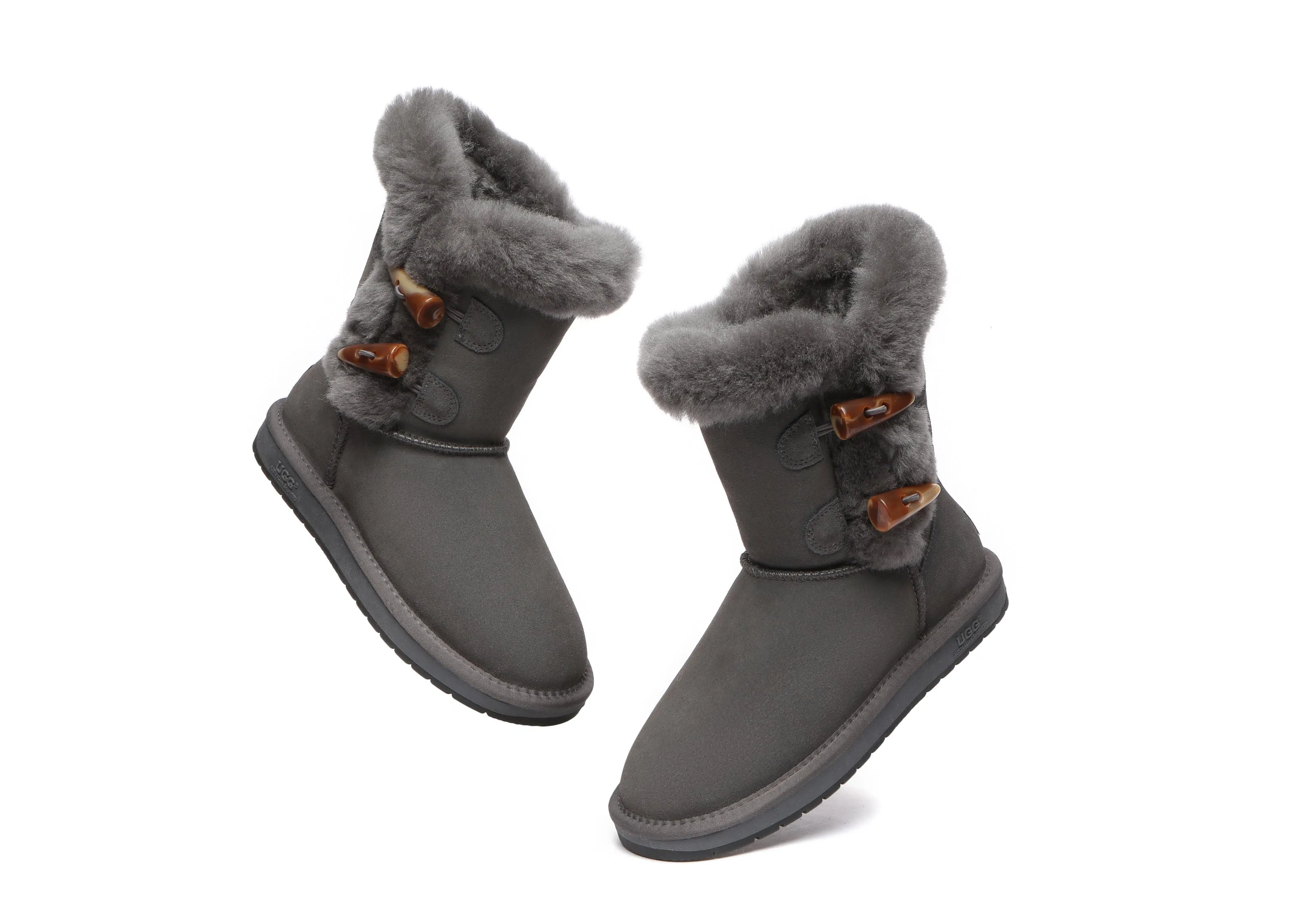 Women Short Boots Talia Twin Face Sheepskin Double Horn Toggle Closure