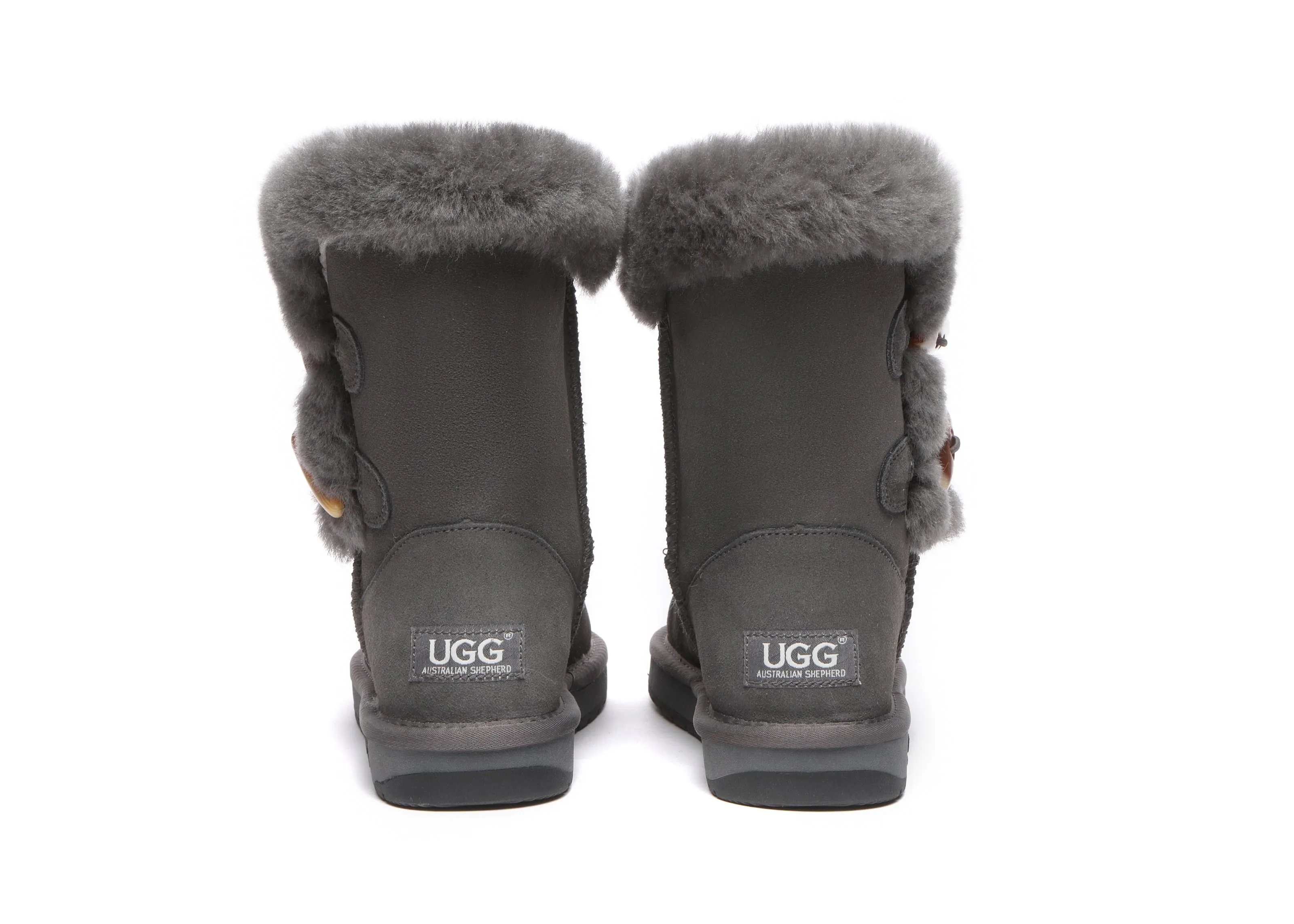 Women Short Boots Talia Twin Face Sheepskin Double Horn Toggle Closure