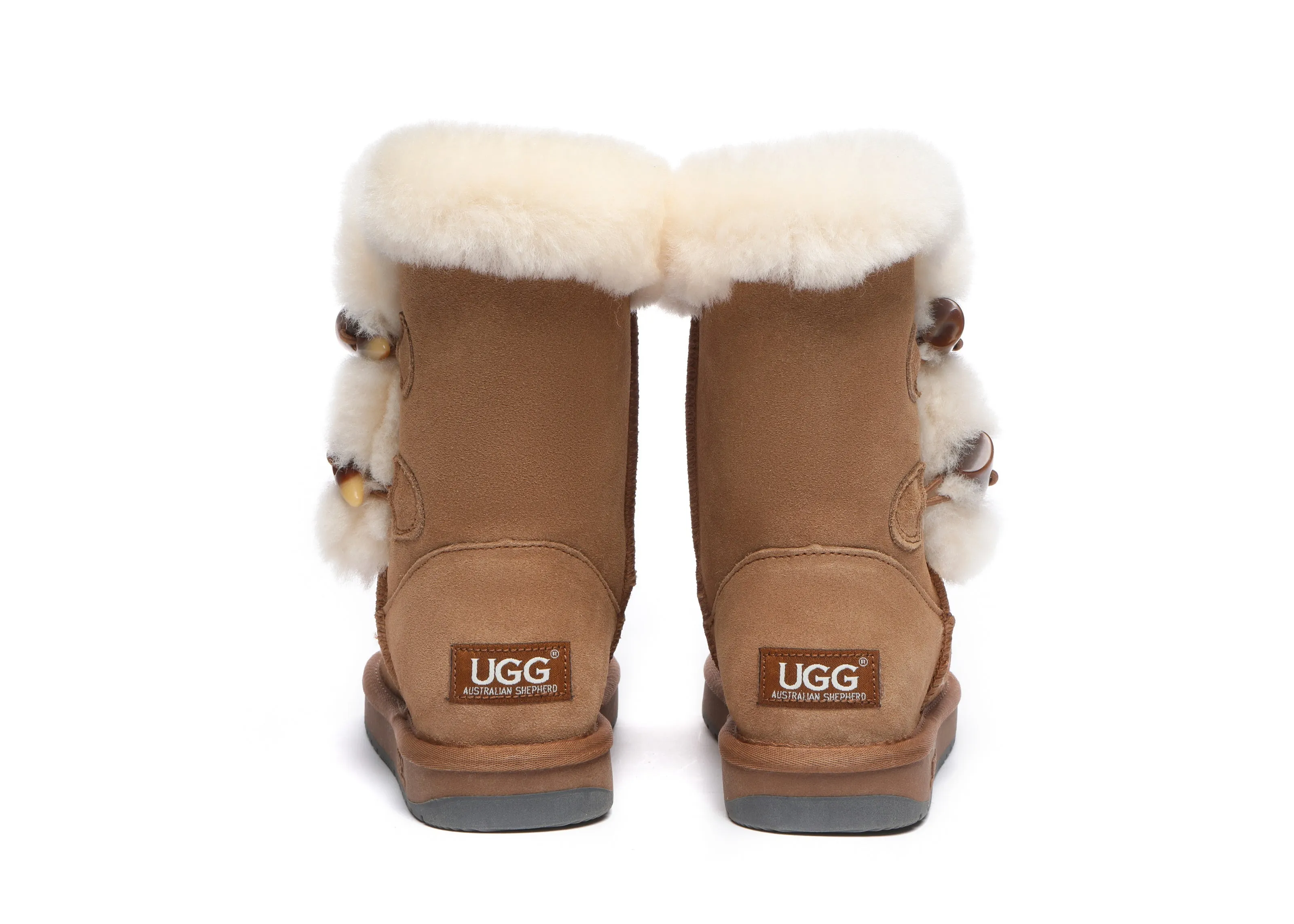 Women Short Boots Talia Twin Face Sheepskin Double Horn Toggle Closure
