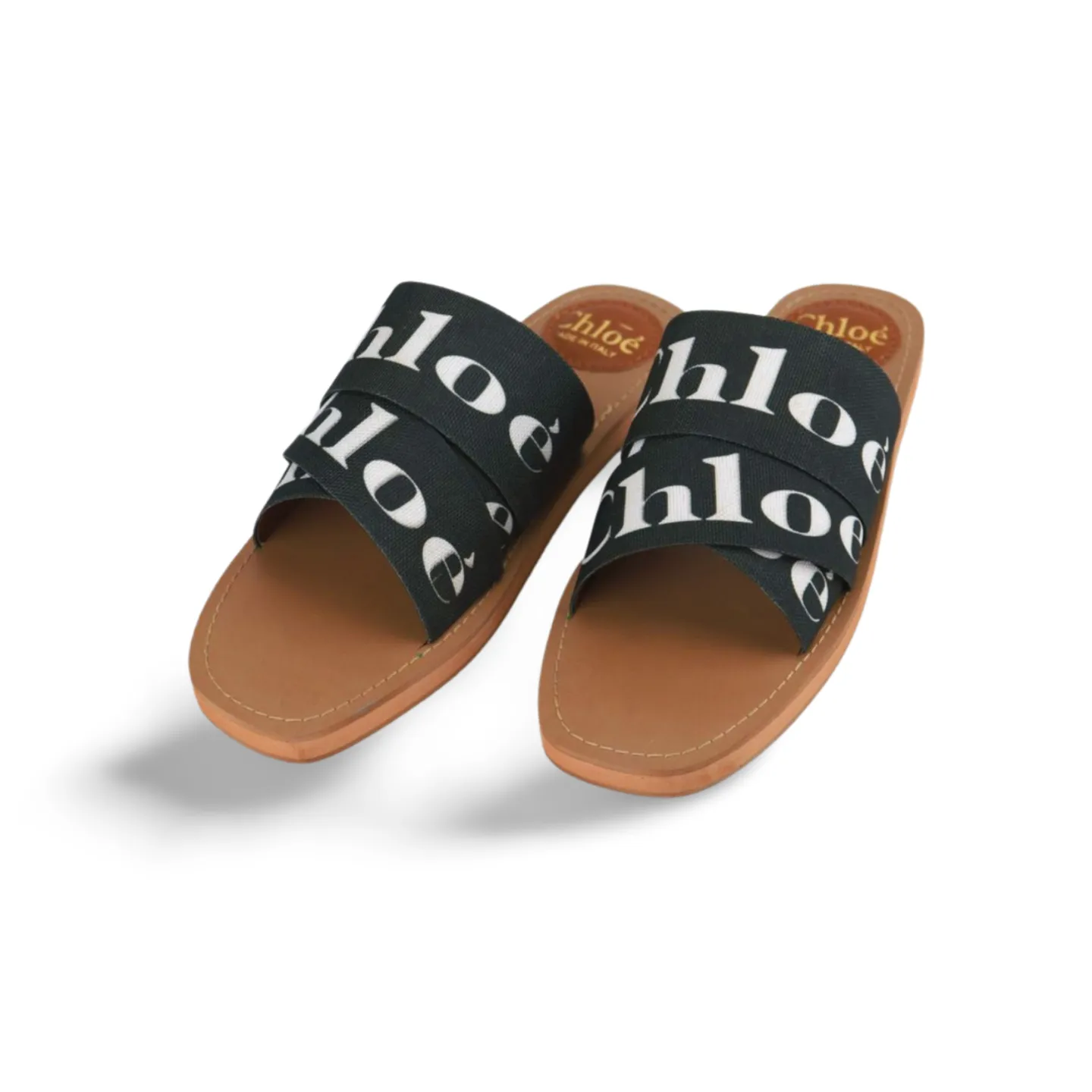 Women's Canvas Logo Ribbon Woody Flat Slide Sandals -1006