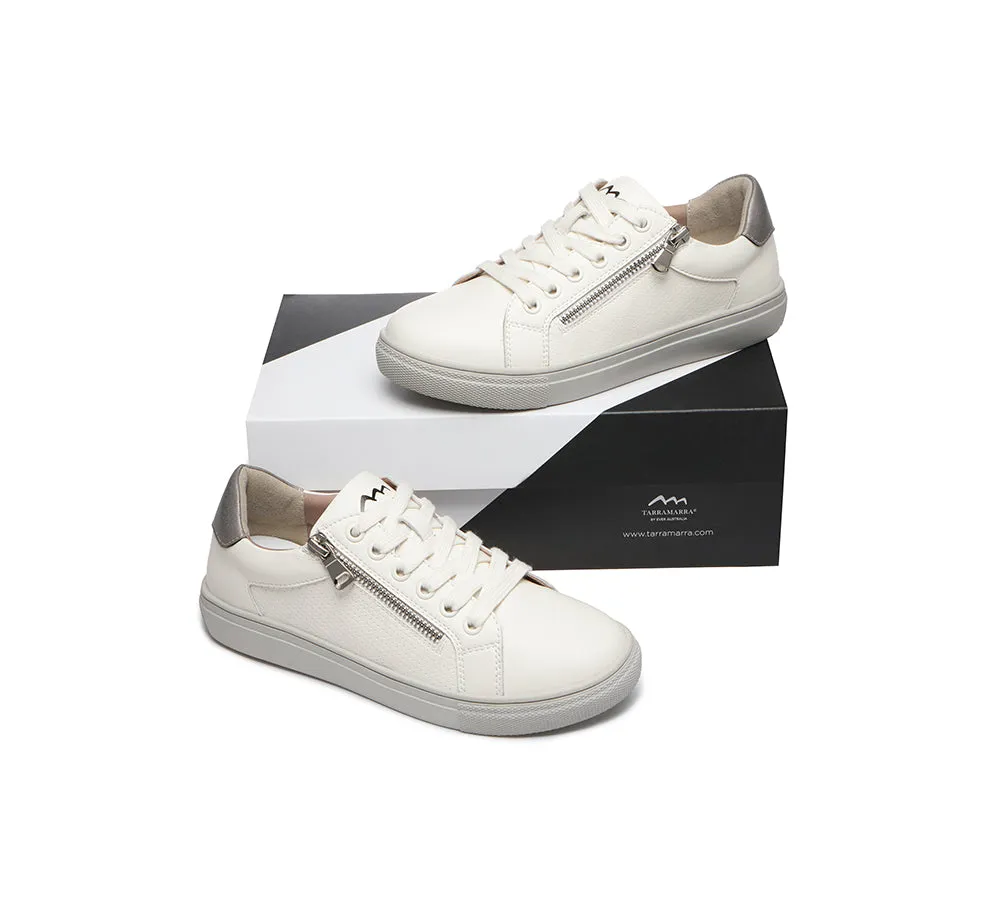 Zip Decor Low-Top Leather White Sneakers Women Chloe