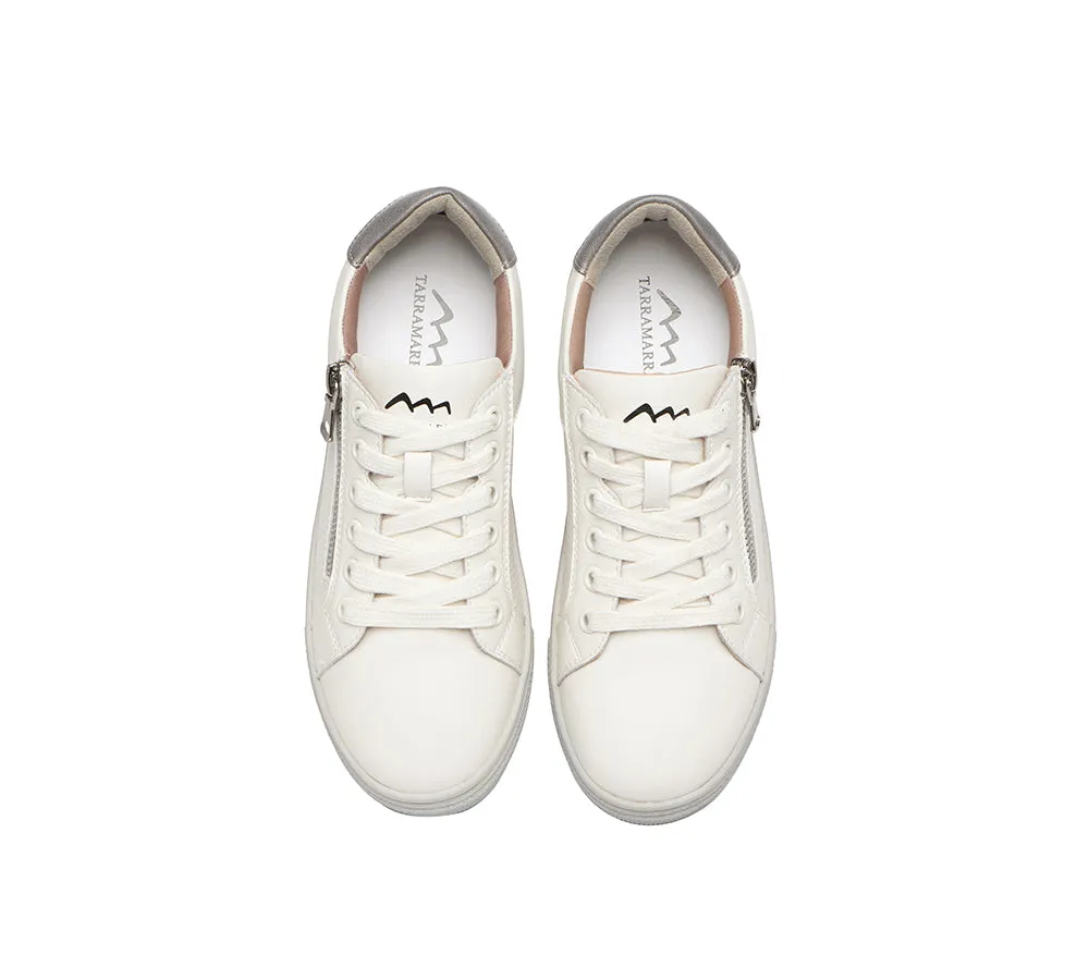 Zip Decor Low-Top Leather White Sneakers Women Chloe