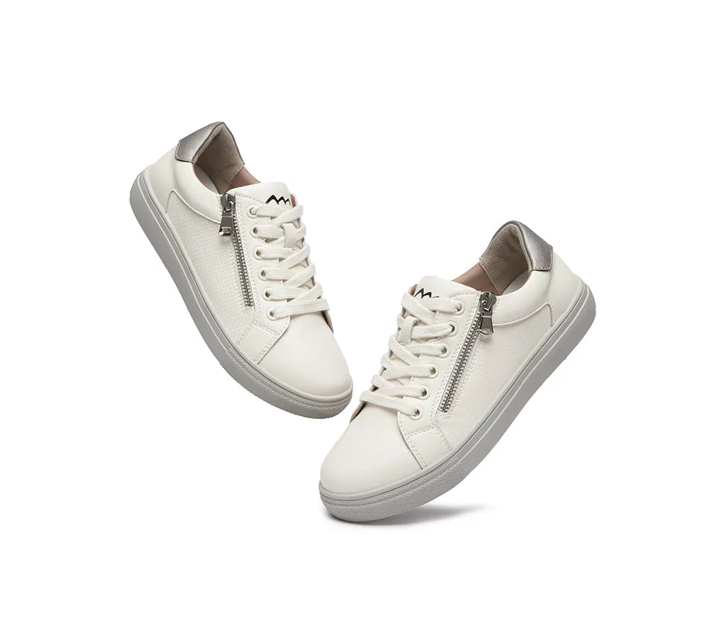 Zip Decor Low-Top Leather White Sneakers Women Chloe