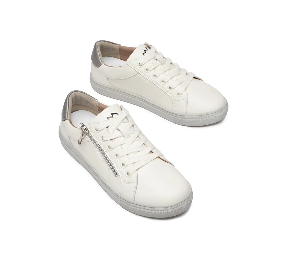 Zip Decor Low-Top Leather White Sneakers Women Chloe