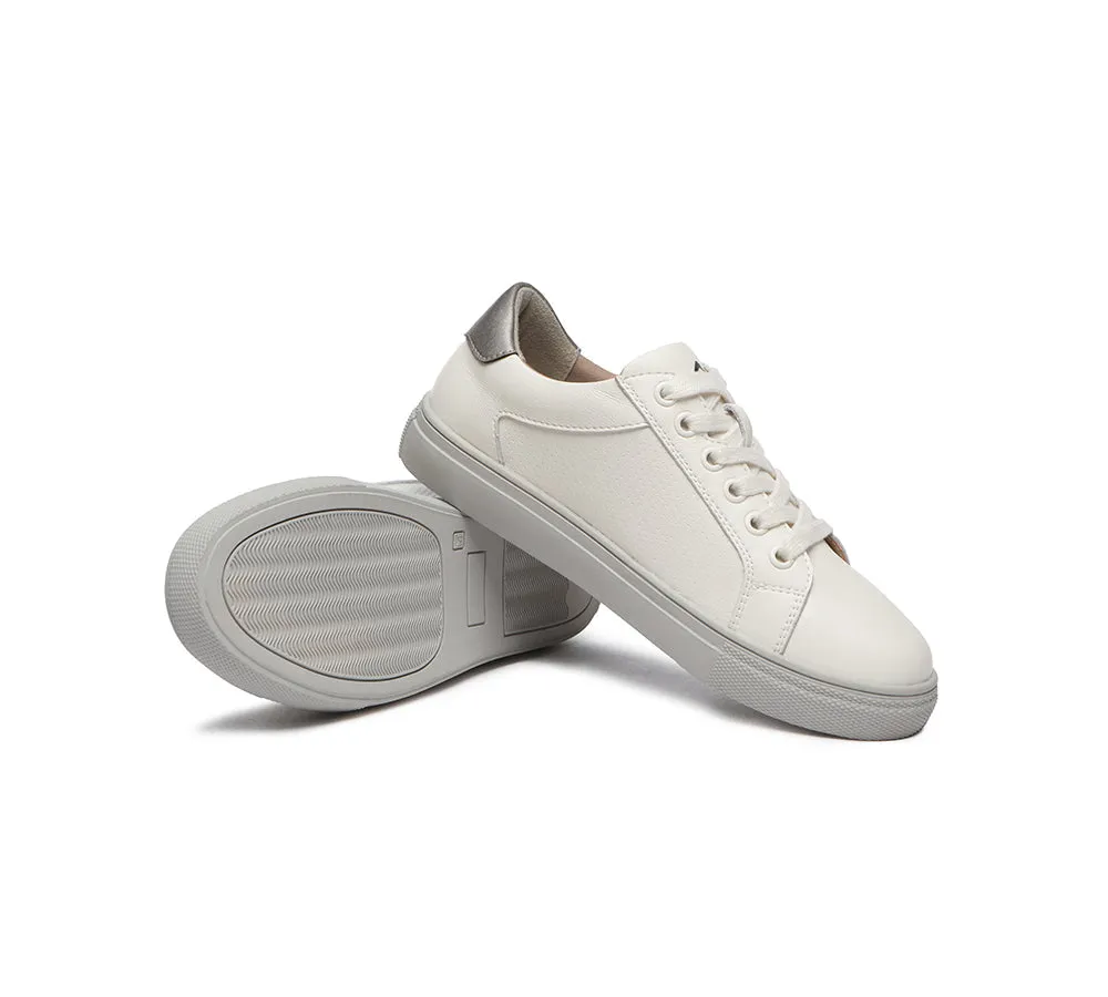 Zip Decor Low-Top Leather White Sneakers Women Chloe